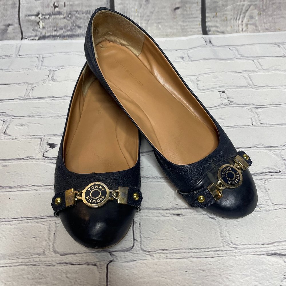 Women's Tommy Hilfiger Navy Flats Loafers Blue Gold Size 10 Business Casual